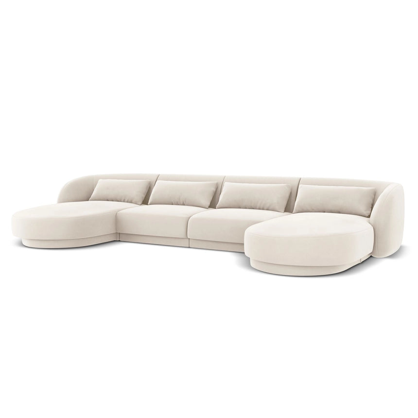 Tulum 5-Sitzer Panorama Sofa aus Samt in Hellbeige (Bluvel 22), Beine in Schwarzes Plastik, 330x156x70 cm von Cosmopolitan Design – Bild 4