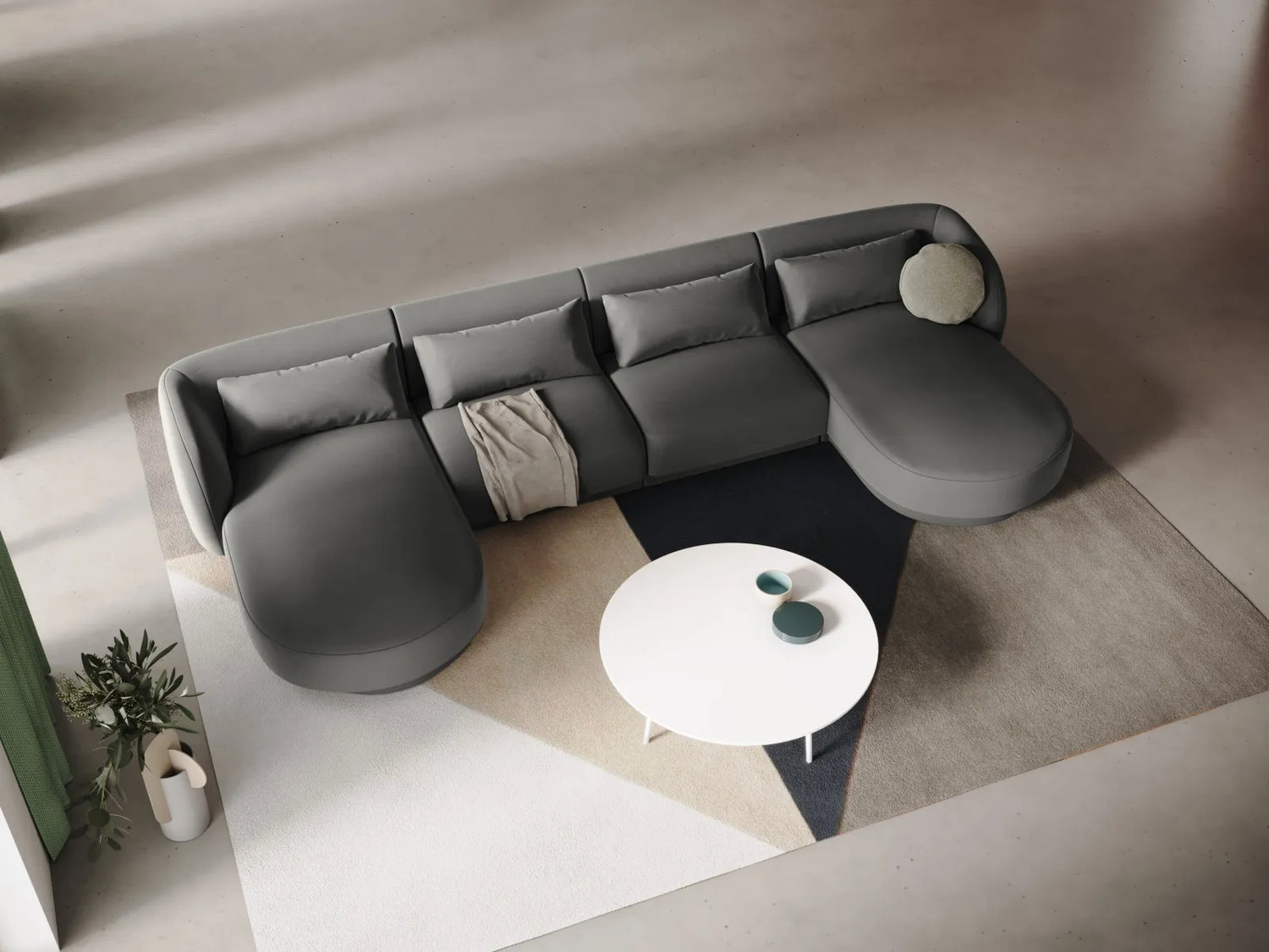Tulum 5-Sitzer Panorama Sofa aus Samt in Hellgrau (Bluvel 13), Beine in Schwarzes Plastik, 330x156x70 cm von Cosmopolitan Design – Bild 2