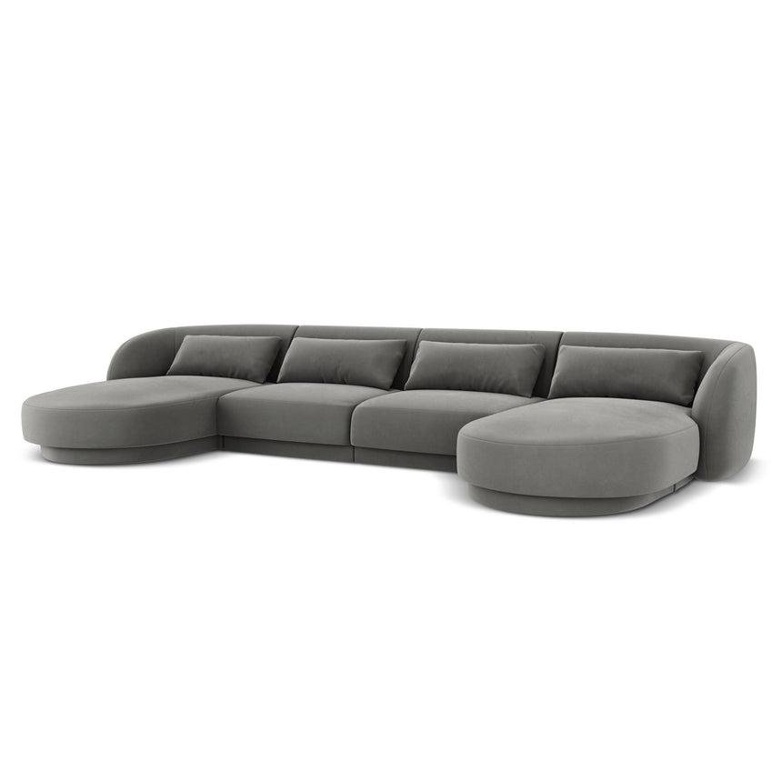 Tulum 5-Sitzer Panorama Sofa aus Samt in Hellgrau (Bluvel 13), Beine in Schwarzes Plastik, 330x156x70 cm von Cosmopolitan Design – Bild 4