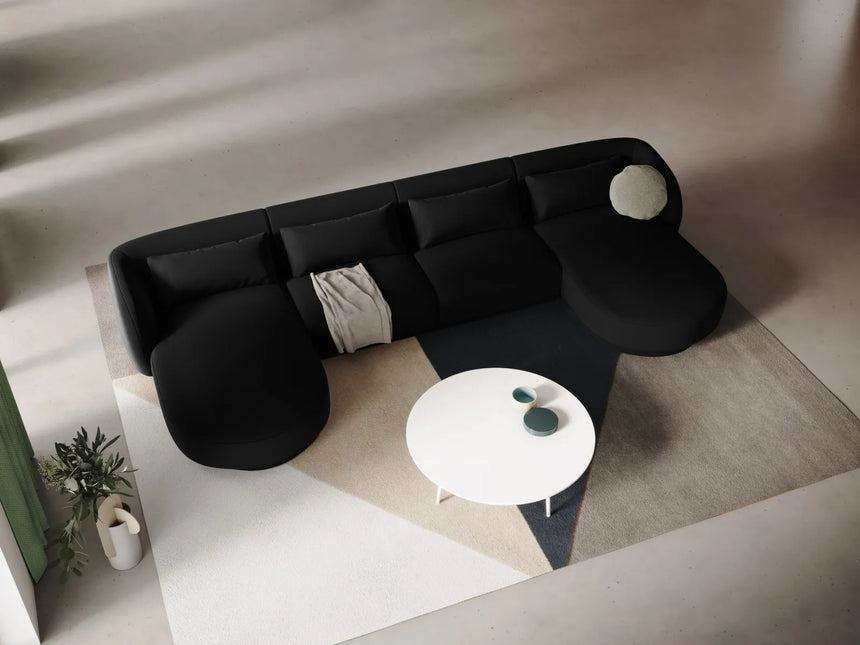Tulum 5-Sitzer Panorama Sofa aus Samt in Schwarz (Bluvel 19), Beine in Schwarzes Plastik, 330x156x70 cm von Cosmopolitan Design – Bild 2