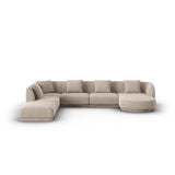 Tulum 6-Sitzer Panorama Ecksofa, Linke Seite, aus Chenille in Beige (Haga 30), Beine aus Schwarzes Plastik, 330x255x70 cm von Cosmopolitan Design – Bild 1