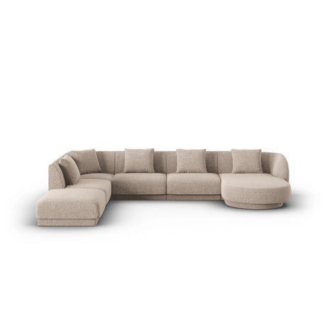 Tulum 6-Sitzer Panorama Ecksofa, Linke Seite, aus Chenille in Beige (Haga 30), Beine aus Schwarzes Plastik, 330x255x70 cm von Cosmopolitan Design – Bild 1