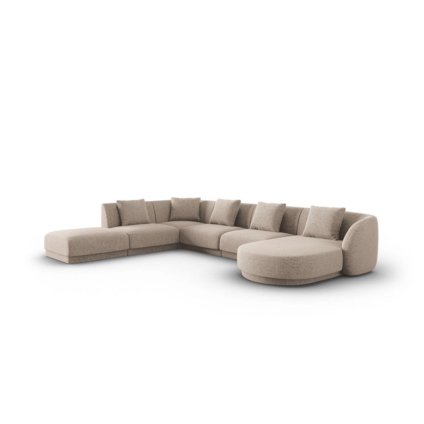 Tulum 6-Sitzer Panorama Ecksofa, Linke Seite, aus Chenille in Beige (Haga 30), Beine aus Schwarzes Plastik, 330x255x70 cm von Cosmopolitan Design – Bild 3