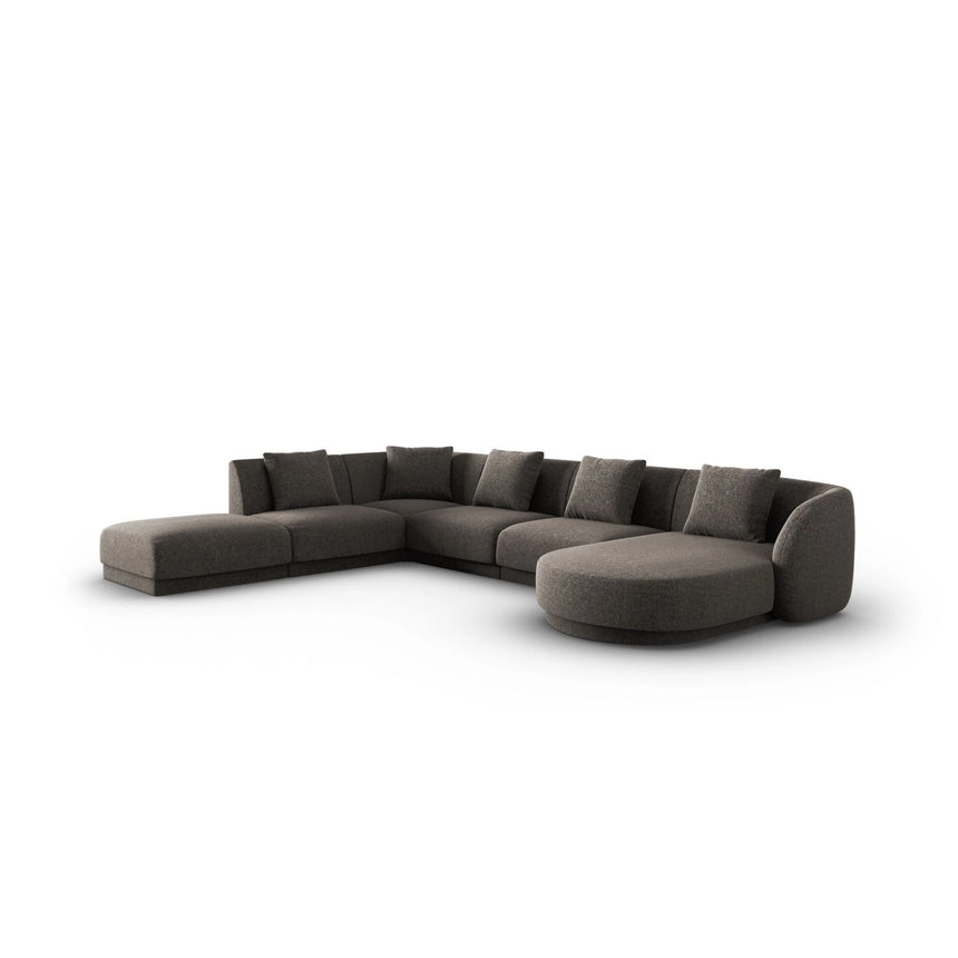 Tulum 6-Sitzer Panorama Ecksofa, Linke Seite, aus Chenille in Grau (Haga 16), Beine aus Schwarzes Plastik, 330x255x70 cm von Cosmopolitan Design – Bild 3