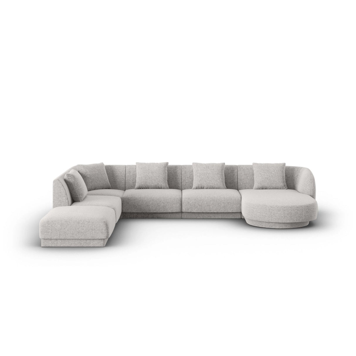 Tulum 6-Sitzer Panorama Ecksofa, Linke Seite, aus Chenille in Hellgrau (Haga 06), Beine aus Schwarzes Plastik, 330x255x70 cm von Cosmopolitan Design – Bild 1