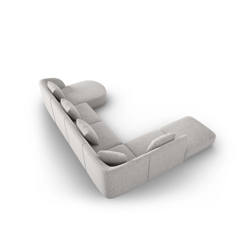 Tulum 6-Sitzer Panorama Ecksofa, Linke Seite, aus Chenille in Hellgrau (Haga 06), Beine aus Schwarzes Plastik, 330x255x70 cm von Cosmopolitan Design – Bild 4