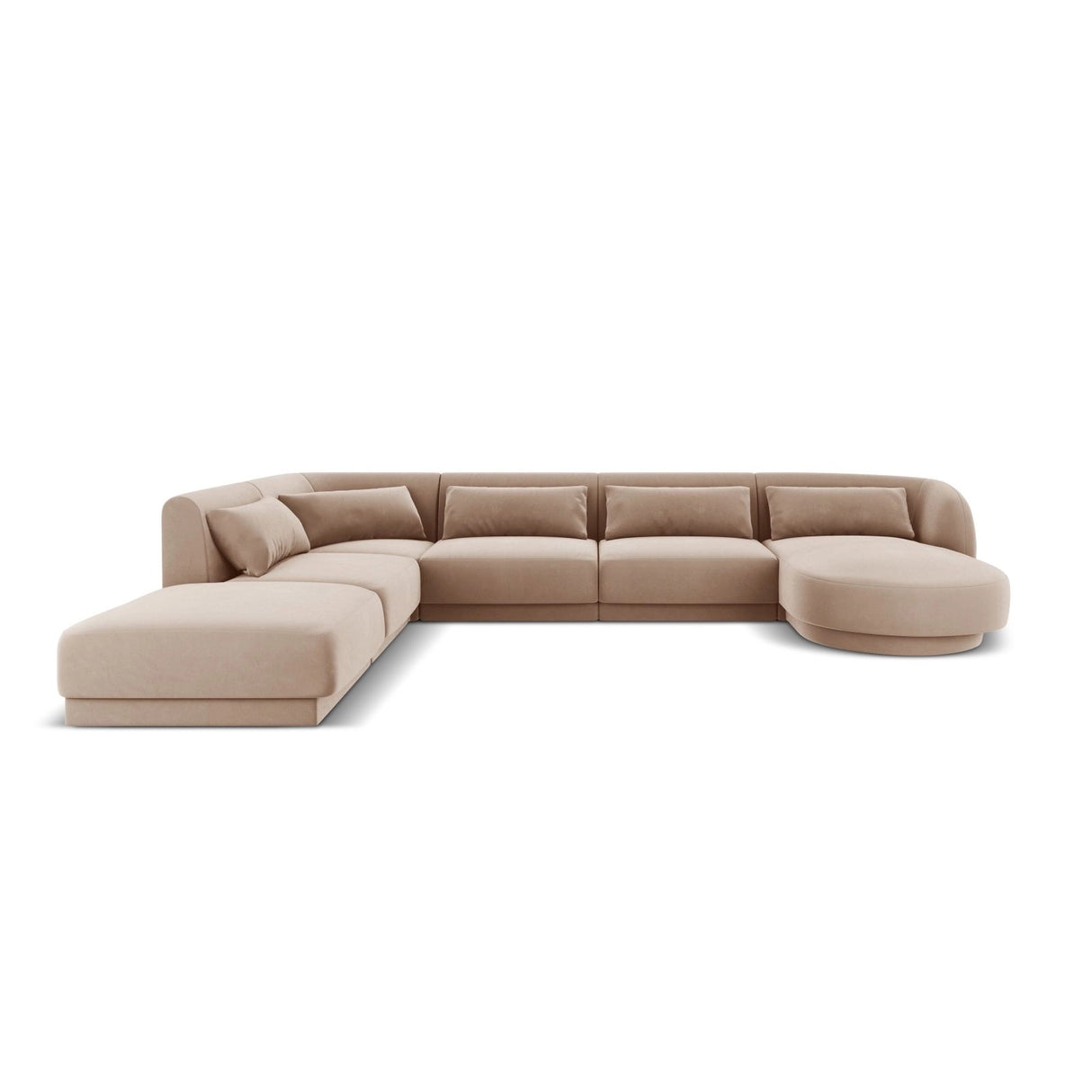 Tulum 6-Sitzer Panorama Ecksofa, Linke Seite, aus Samt in Beige (Bluvel 28), Beine aus Schwarzes Plastik, 330x255x70 cm von Cosmopolitan Design – Bild 1