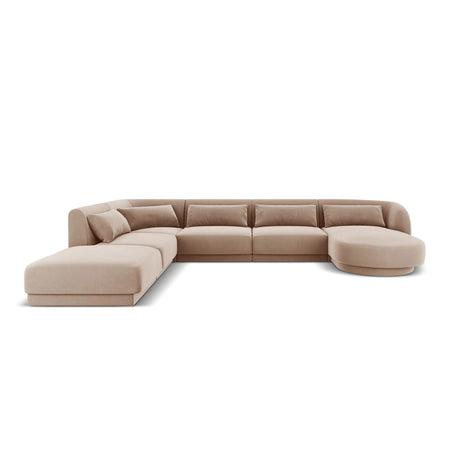 Tulum 6-Sitzer Panorama Ecksofa, Linke Seite, aus Samt in Beige (Bluvel 28), Beine aus Schwarzes Plastik, 330x255x70 cm von Cosmopolitan Design – Bild 1