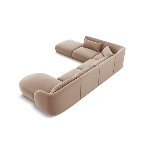 Tulum 6-Sitzer Panorama Ecksofa, Linke Seite, aus Samt in Beige (Bluvel 28), Beine aus Schwarzes Plastik, 330x255x70 cm von Cosmopolitan Design – Bild 5