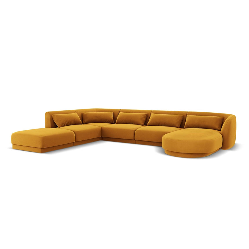 Tulum 6-Sitzer Panorama Ecksofa, Linke Seite, aus Samt in Gelb (Bluvel 68), Beine aus Schwarzes Plastik, 330x255x70 cm von Cosmopolitan Design – Bild 4