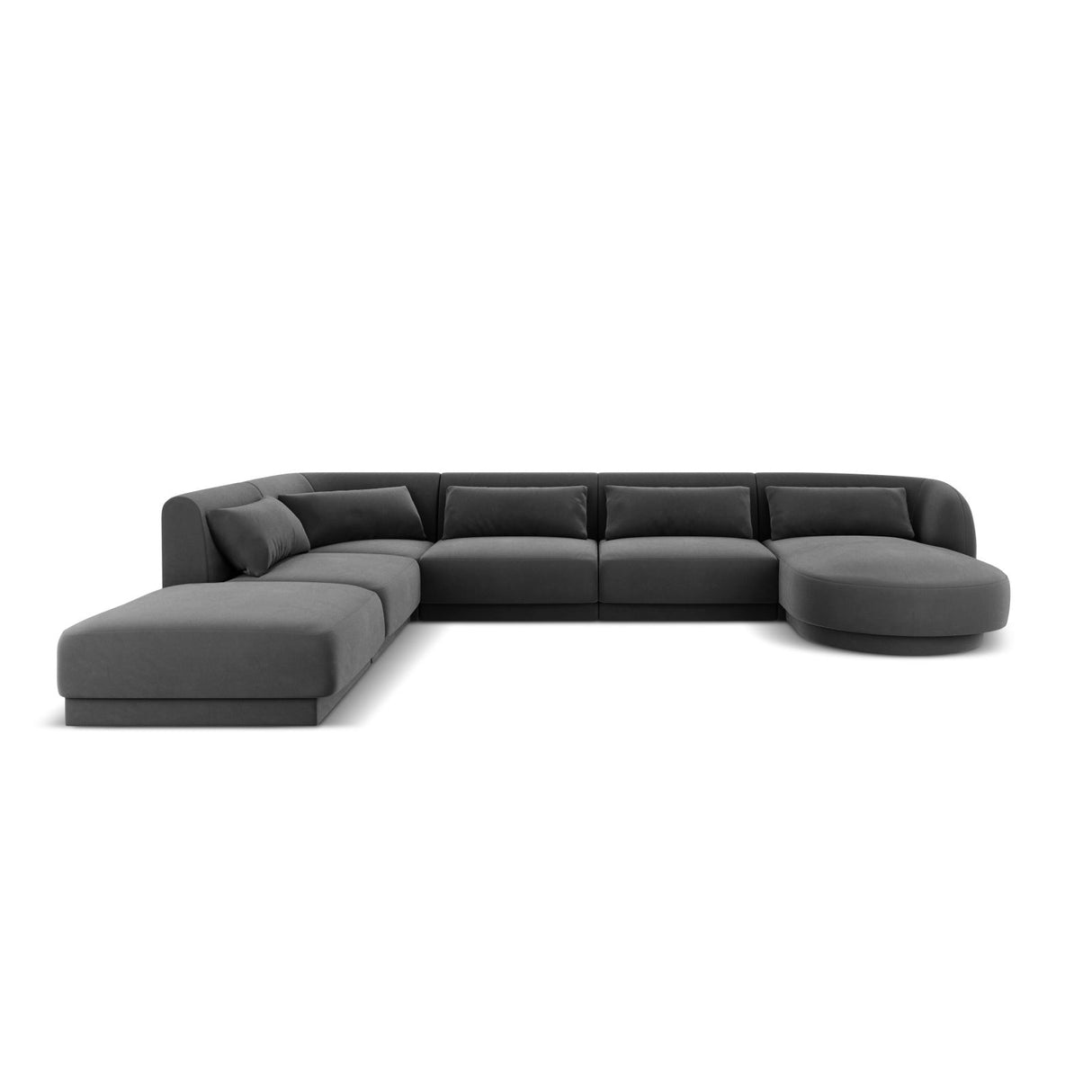 Tulum 6-Sitzer Panorama Ecksofa, Linke Seite, aus Samt in Grau (Bluvel 14), Beine aus Schwarzes Plastik, 330x255x70 cm von Cosmopolitan Design – Bild 1
