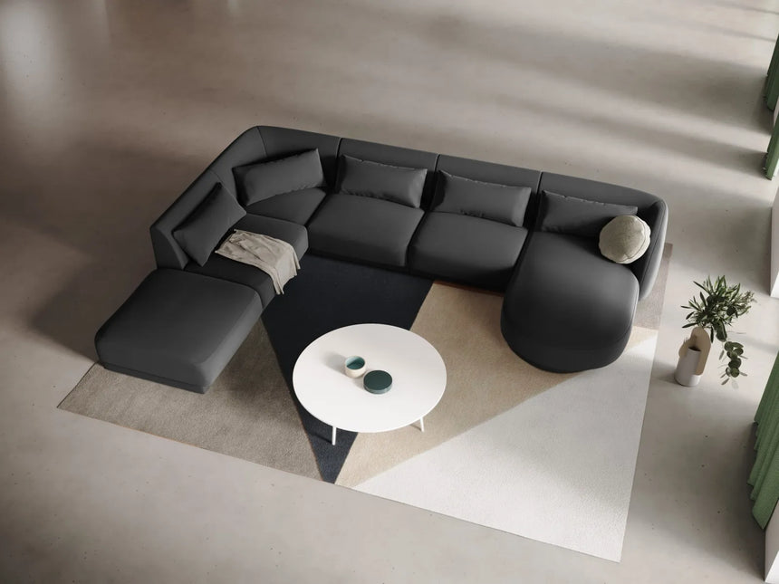 Tulum 6-Sitzer Panorama Ecksofa, Linke Seite, aus Samt in Grau (Bluvel 14), Beine aus Schwarzes Plastik, 330x255x70 cm von Cosmopolitan Design – Bild 2