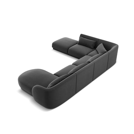 Tulum 6-Sitzer Panorama Ecksofa, Linke Seite, aus Samt in Grau (Bluvel 14), Beine aus Schwarzes Plastik, 330x255x70 cm von Cosmopolitan Design – Bild 5