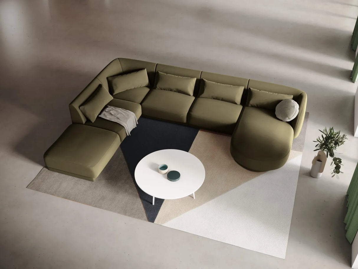 Tulum 6-Sitzer Panorama Ecksofa, Linke Seite, aus Samt in Grün (Bluvel 77), Beine aus Schwarzes Plastik, 330x255x70 cm von Cosmopolitan Design – Bild 2