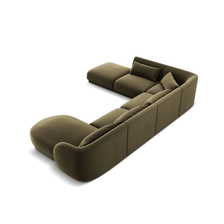 Tulum 6-Sitzer Panorama Ecksofa, Linke Seite, aus Samt in Grün (Bluvel 77), Beine aus Schwarzes Plastik, 330x255x70 cm von Cosmopolitan Design – Bild 5
