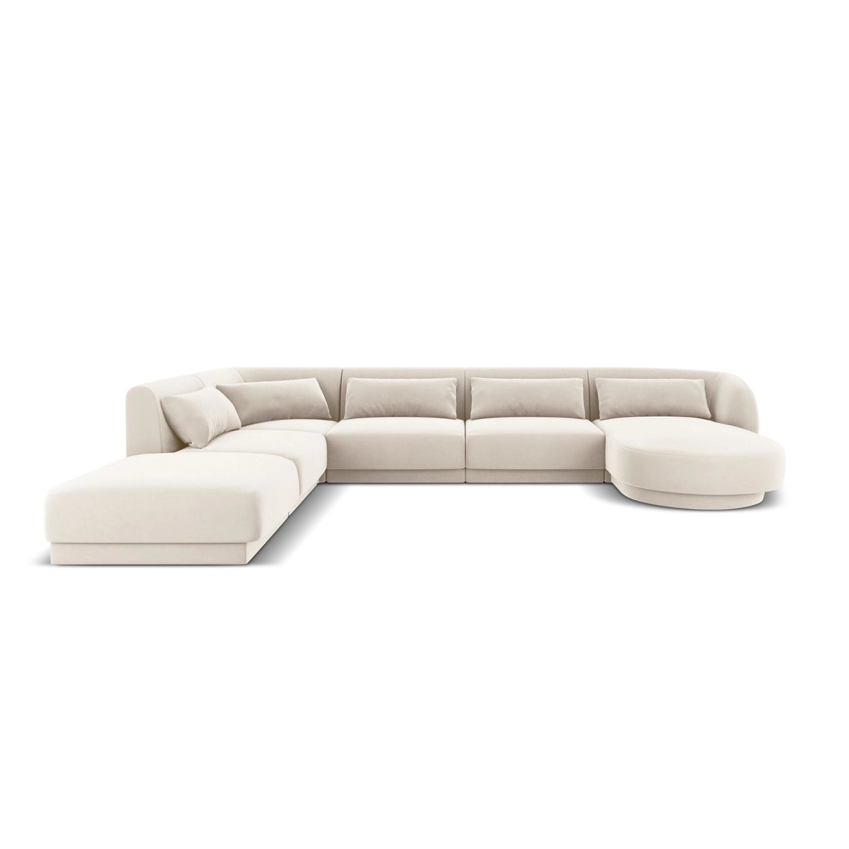 Tulum 6-Sitzer Panorama Ecksofa, Linke Seite, aus Samt in Hellbeige (Bluvel 22), Beine aus Schwarzes Plastik, 330x255x70 cm von Cosmopolitan Design – Bild 1