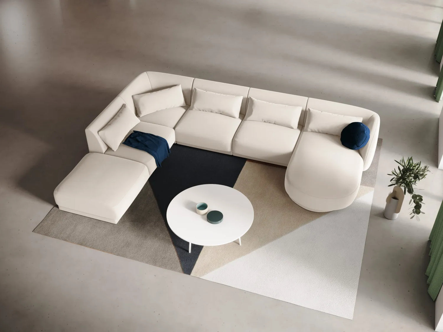 Tulum 6-Sitzer Panorama Ecksofa, Linke Seite, aus Samt in Hellbeige (Bluvel 22), Beine aus Schwarzes Plastik, 330x255x70 cm von Cosmopolitan Design – Bild 2