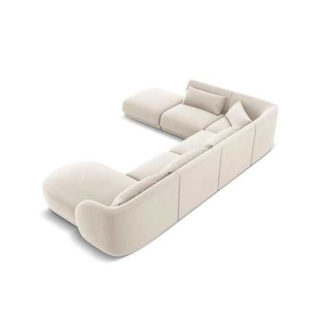 Tulum 6-Sitzer Panorama Ecksofa, Linke Seite, aus Samt in Hellbeige (Bluvel 22), Beine aus Schwarzes Plastik, 330x255x70 cm von Cosmopolitan Design – Bild 5