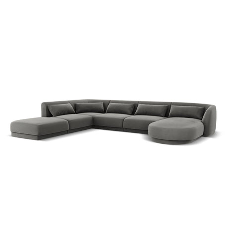 Tulum 6-Sitzer Panorama Ecksofa, Linke Seite, aus Samt in Hellgrau (Bluvel 13), Beine aus Schwarzes Plastik, 330x255x70 cm von Cosmopolitan Design – Bild 4