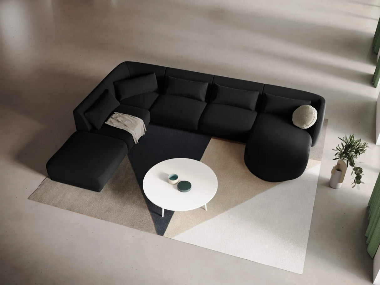 Tulum 6-Sitzer Panorama Ecksofa, Linke Seite, aus Samt in Schwarz (Bluvel 19), Beine aus Schwarzes Plastik, 330x255x70 cm von Cosmopolitan Design – Bild 2