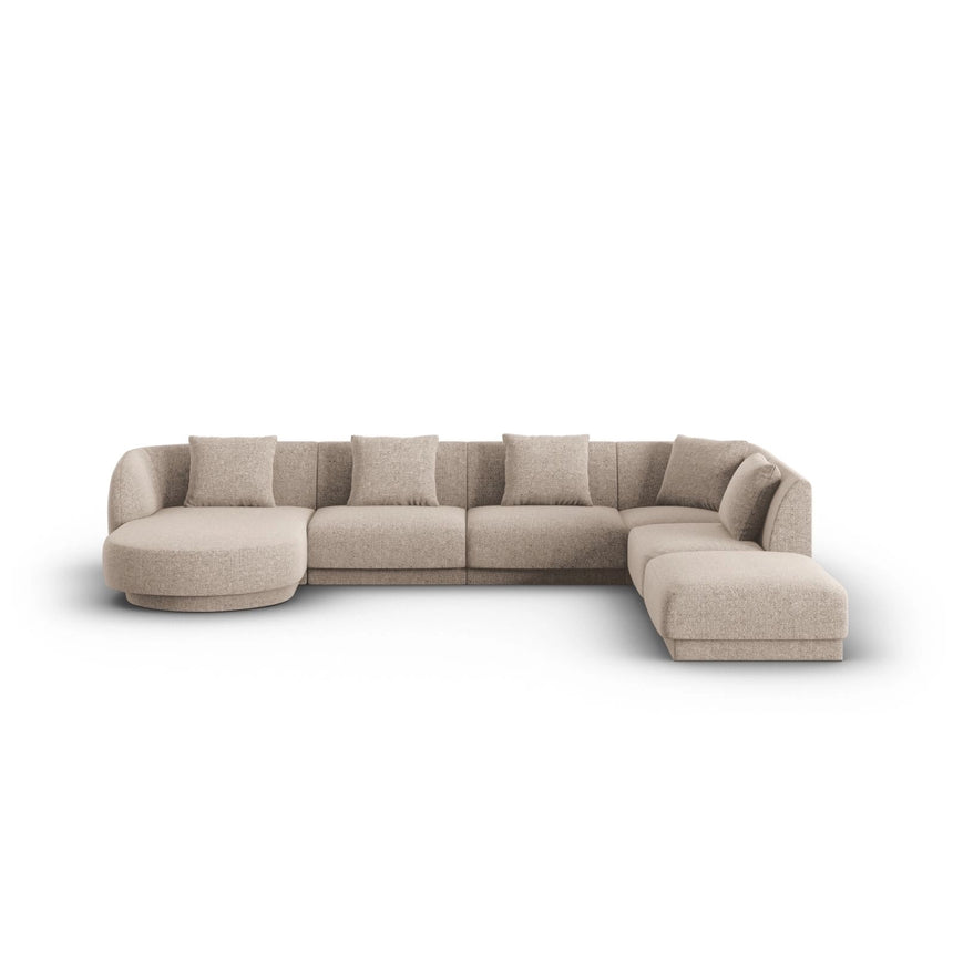 Tulum 6-Sitzer Panorama Ecksofa, Rechte Seite, aus Chenille in Beige (Haga 30), Beine aus Schwarzes Plastik, 330x255x70 cm von Cosmopolitan Design – Bild 1