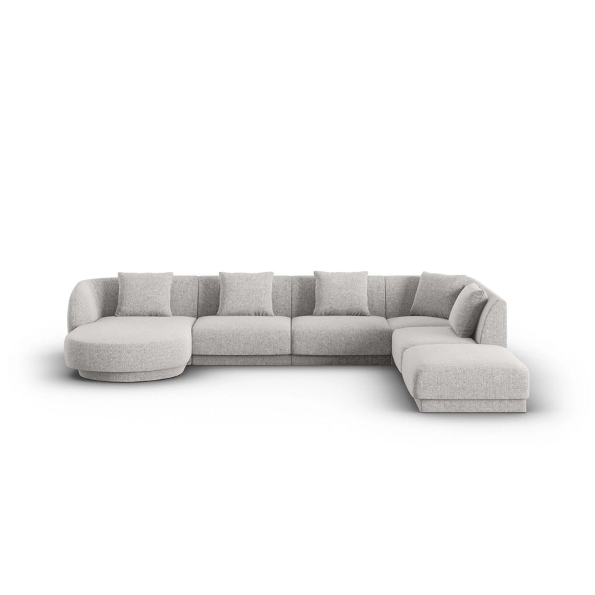 Tulum 6-Sitzer Panorama Ecksofa, Rechte Seite, aus Chenille in Hellgrau (Haga 06), Beine aus Schwarzes Plastik, 330x255x70 cm von Cosmopolitan Design – Bild 1