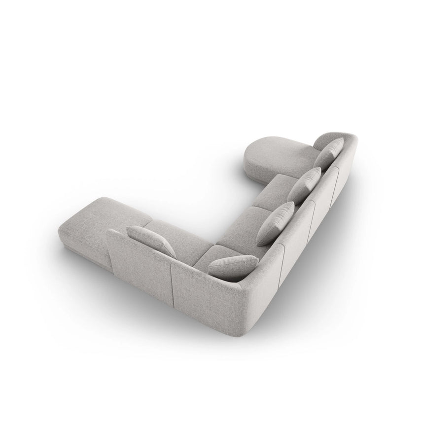 Tulum 6-Sitzer Panorama Ecksofa, Rechte Seite, aus Chenille in Hellgrau (Haga 06), Beine aus Schwarzes Plastik, 330x255x70 cm von Cosmopolitan Design – Bild 4
