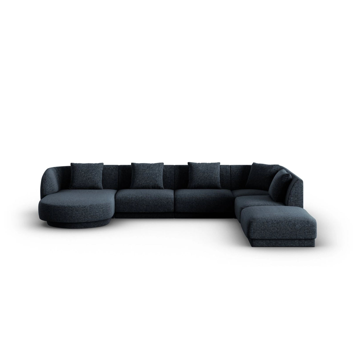 Tulum 6-Sitzer Panorama Ecksofa, Rechte Seite, aus Chenille in Königsblau (Haga 86), Beine aus Schwarzes Plastik, 330x255x70 cm von Cosmopolitan Design – Bild 1