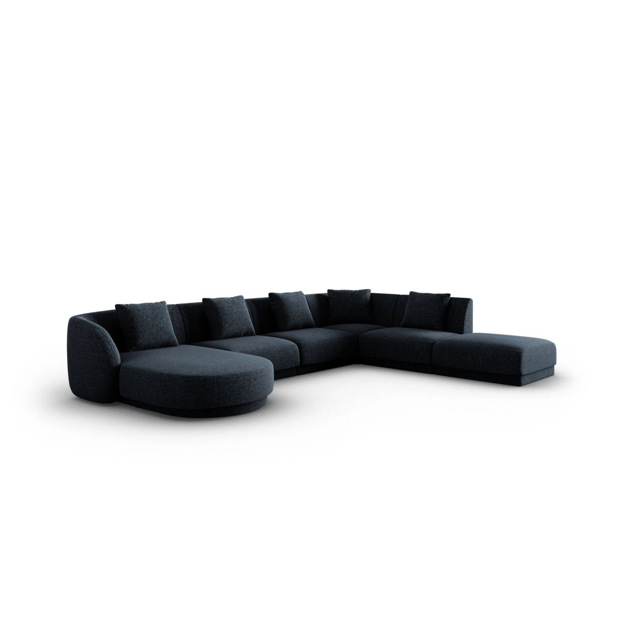 Tulum 6-Sitzer Panorama Ecksofa, Rechte Seite, aus Chenille in Königsblau (Haga 86), Beine aus Schwarzes Plastik, 330x255x70 cm von Cosmopolitan Design – Bild 3
