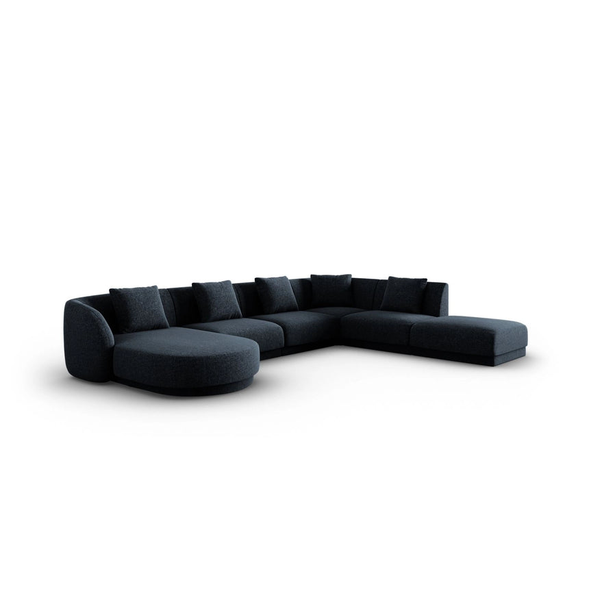 Tulum 6-Sitzer Panorama Ecksofa, Rechte Seite, aus Chenille in Königsblau (Haga 86), Beine aus Schwarzes Plastik, 330x255x70 cm von Cosmopolitan Design – Bild 3