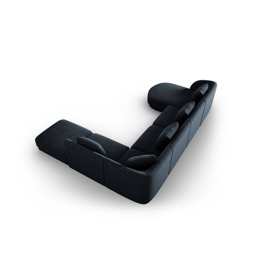 Tulum 6-Sitzer Panorama Ecksofa, Rechte Seite, aus Chenille in Königsblau (Haga 86), Beine aus Schwarzes Plastik, 330x255x70 cm von Cosmopolitan Design – Bild 4