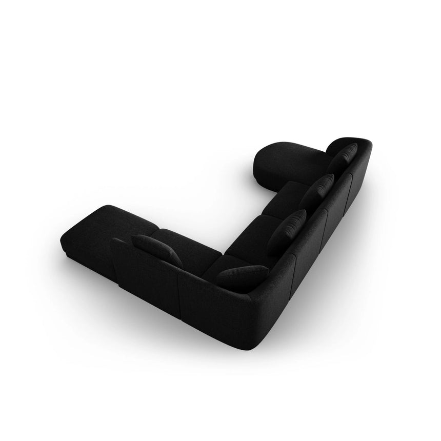 Tulum 6-Sitzer Panorama Ecksofa, Rechte Seite, aus Chenille in Schwarz (Haga 19), Beine aus Schwarzes Plastik, 330x255x70 cm von Cosmopolitan Design – Bild 4