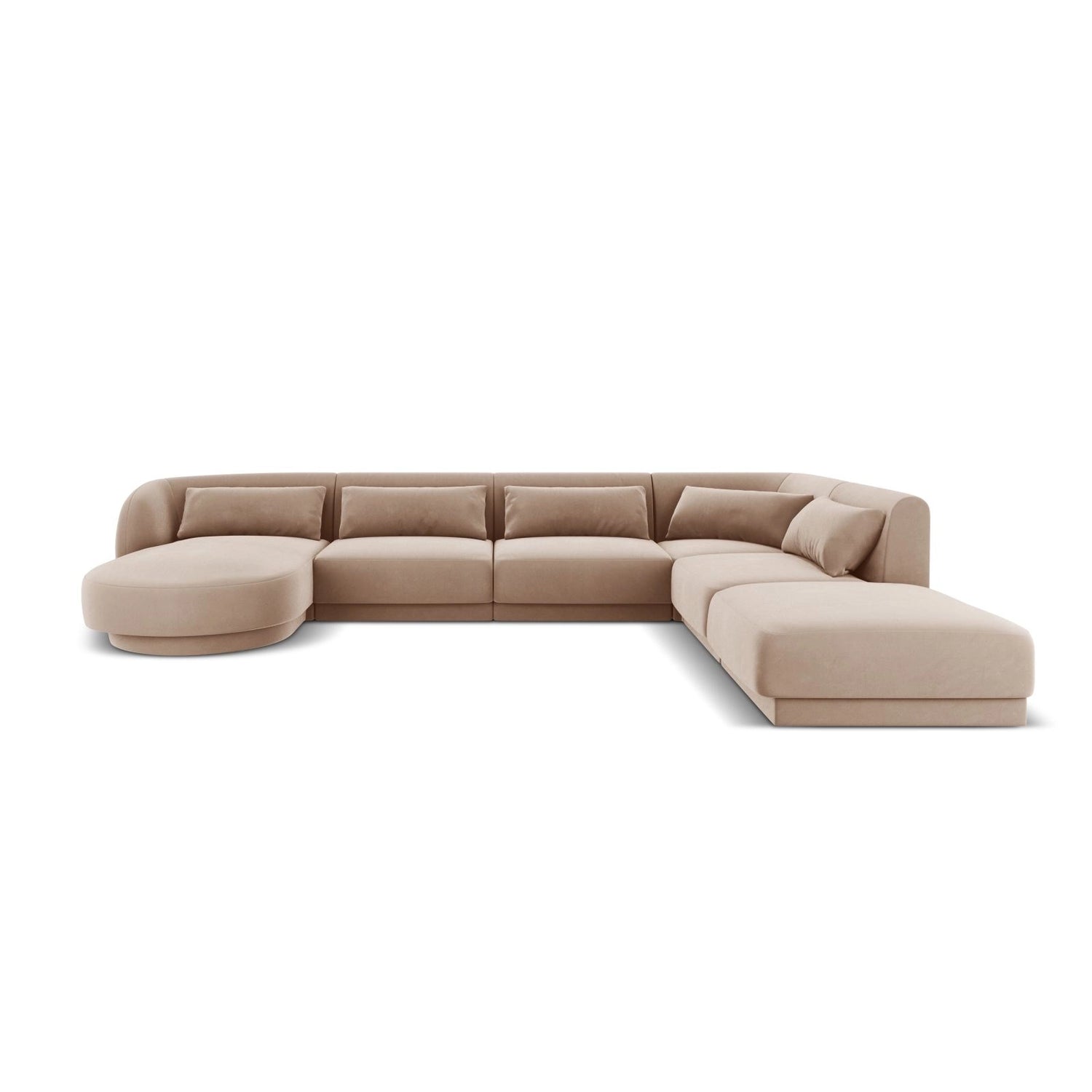 Tulum 6-Sitzer Panorama Ecksofa, Rechte Seite, aus Samt in Beige (Bluvel 28), Beine aus Schwarzes Plastik, 330x255x70 cm von Cosmopolitan Design – Bild 1