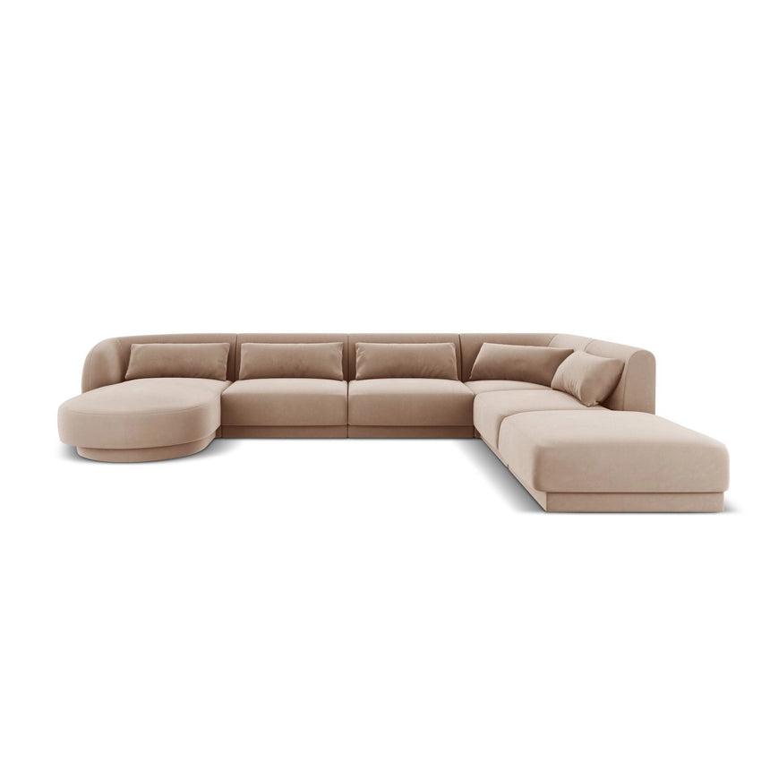 Tulum 6-Sitzer Panorama Ecksofa, Rechte Seite, aus Samt in Beige (Bluvel 28), Beine aus Schwarzes Plastik, 330x255x70 cm von Cosmopolitan Design – Bild 1