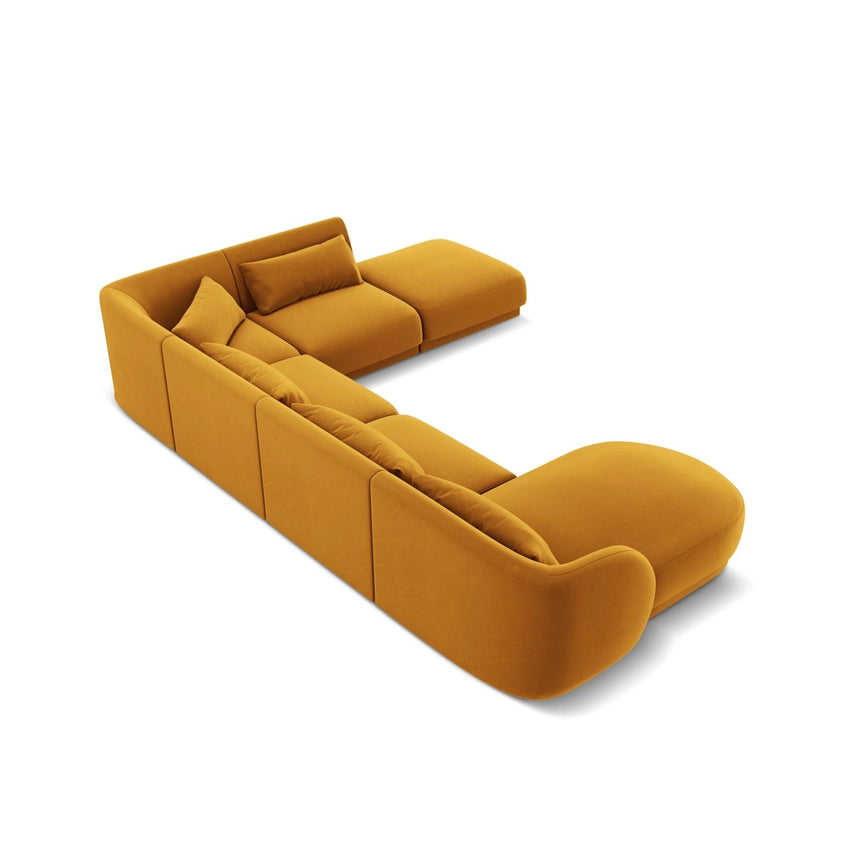 Tulum 6-Sitzer Panorama Ecksofa, Rechte Seite, aus Samt in Gelb (Bluvel 68), Beine aus Schwarzes Plastik, 330x255x70 cm von Cosmopolitan Design – Bild 5