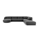 Tulum 6-Sitzer Panorama Ecksofa, Rechte Seite, aus Samt in Grau (Bluvel 14), Beine aus Schwarzes Plastik, 330x255x70 cm von Cosmopolitan Design – Bild 1