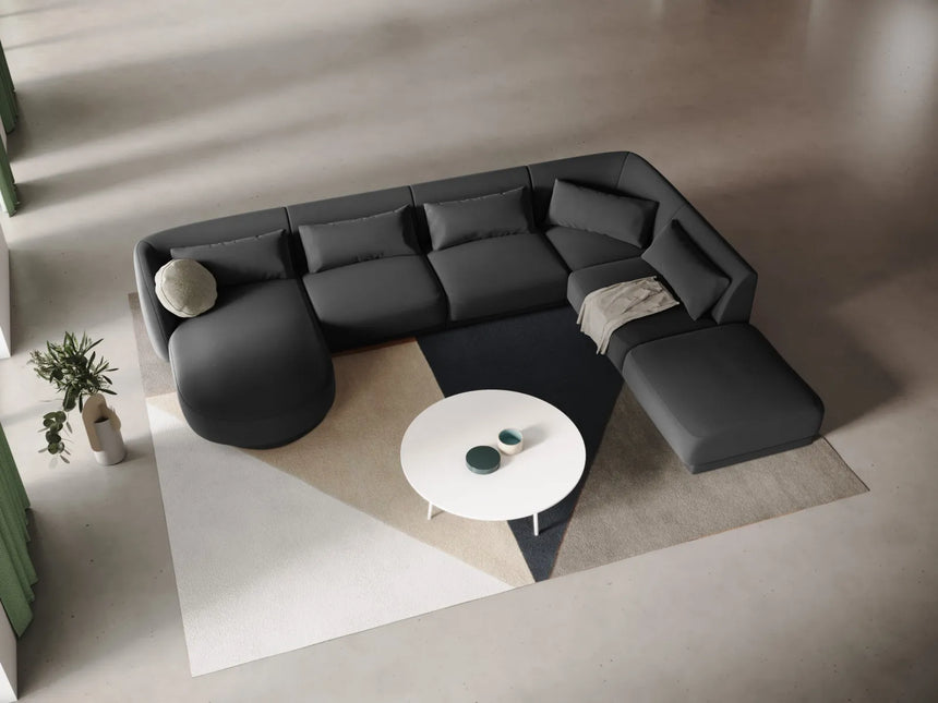 Tulum 6-Sitzer Panorama Ecksofa, Rechte Seite, aus Samt in Grau (Bluvel 14), Beine aus Schwarzes Plastik, 330x255x70 cm von Cosmopolitan Design – Bild 2