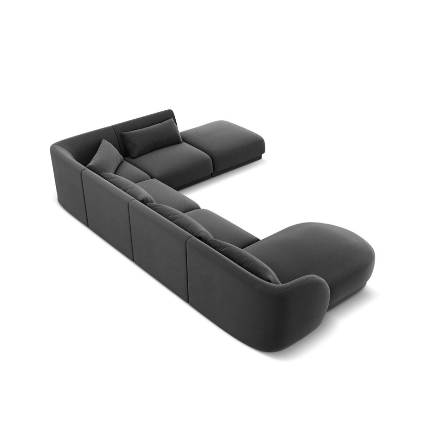 Tulum 6-Sitzer Panorama Ecksofa, Rechte Seite, aus Samt in Grau (Bluvel 14), Beine aus Schwarzes Plastik, 330x255x70 cm von Cosmopolitan Design – Bild 5