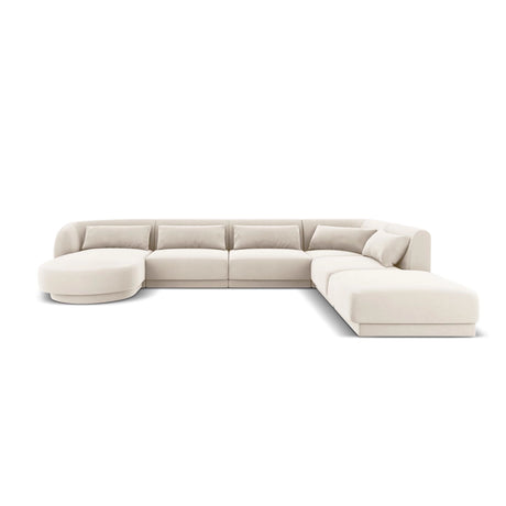 Tulum 6-Sitzer Panorama Ecksofa, Rechte Seite, aus Samt in Hellbeige (Bluvel 22), Beine aus Schwarzes Plastik, 330x255x70 cm von Cosmopolitan Design – Bild 1