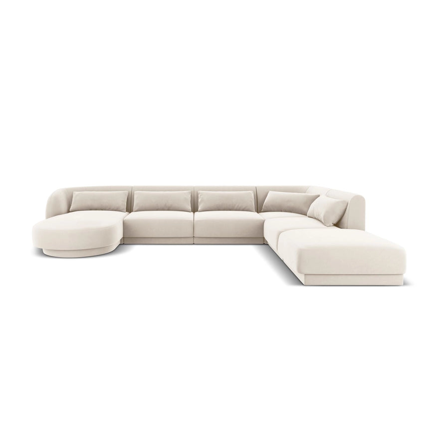 Tulum 6-Sitzer Panorama Ecksofa, Rechte Seite, aus Samt in Hellbeige (Bluvel 22), Beine aus Schwarzes Plastik, 330x255x70 cm von Cosmopolitan Design – Bild 1