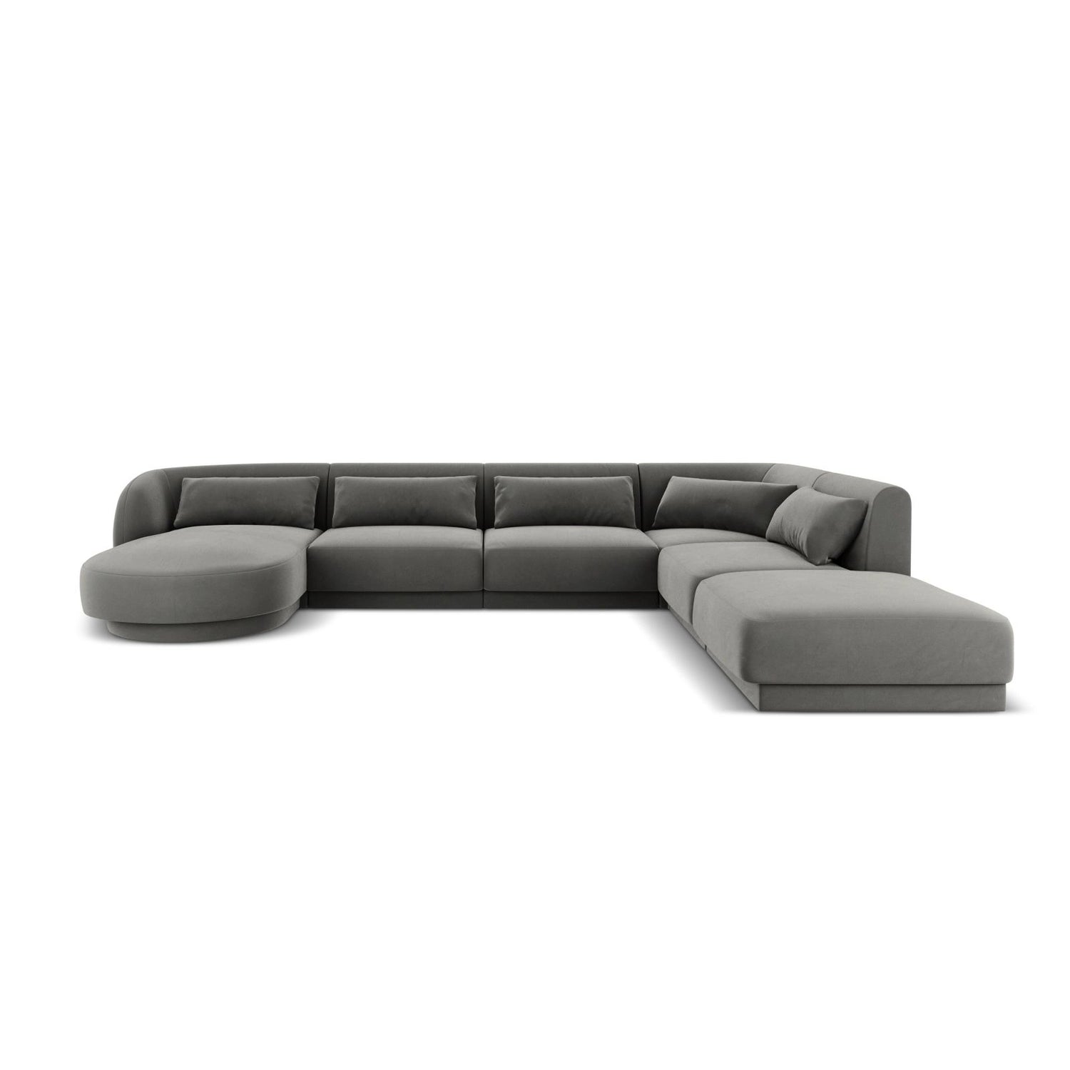 Tulum 6-Sitzer Panorama Ecksofa, Rechte Seite, aus Samt in Hellgrau (Bluvel 13), Beine aus Schwarzes Plastik, 330x255x70 cm von Cosmopolitan Design – Bild 1