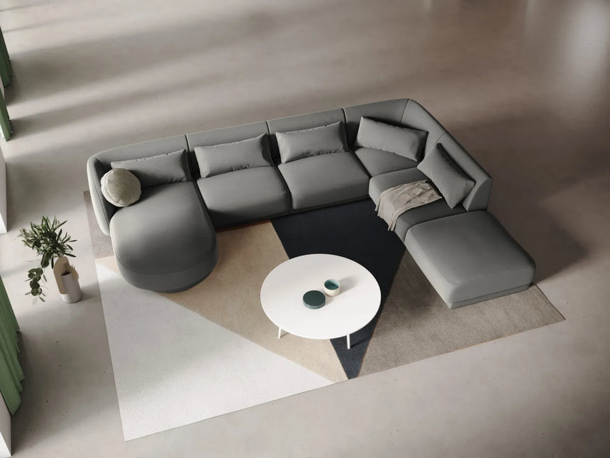 Tulum 6-Sitzer Panorama Ecksofa, Rechte Seite, aus Samt in Hellgrau (Bluvel 13), Beine aus Schwarzes Plastik, 330x255x70 cm von Cosmopolitan Design – Bild 2