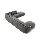 Tulum 6-Sitzer Panorama Ecksofa, Rechte Seite, aus Samt in Hellgrau (Bluvel 13), Beine aus Schwarzes Plastik, 330x255x70 cm von Cosmopolitan Design – Bild 5