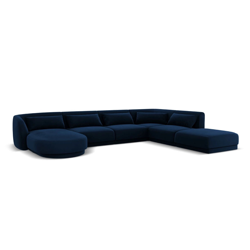 Tulum 6-Sitzer Panorama Ecksofa, Rechte Seite, aus Samt in Königsblau (Bluvel 86), Beine aus Schwarzes Plastik, 330x255x70 cm von Cosmopolitan Design – Bild 4