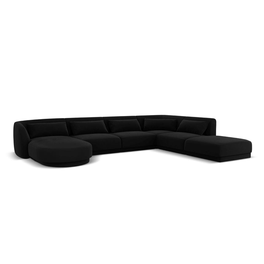 Tulum 6-Sitzer Panorama Ecksofa, Rechte Seite, aus Samt in Schwarz (Bluvel 19), Beine aus Schwarzes Plastik, 330x255x70 cm von Cosmopolitan Design – Bild 4