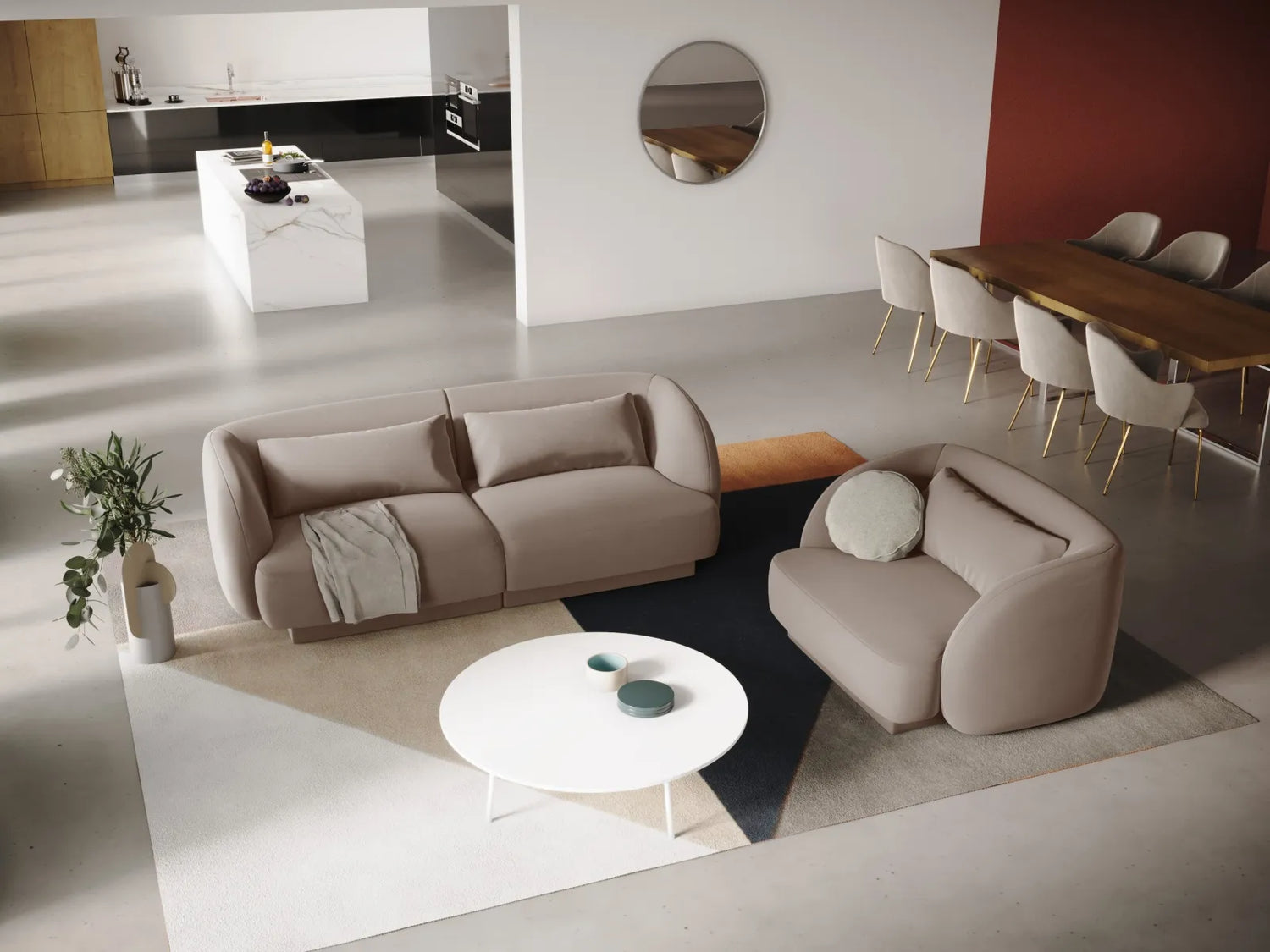 Tulum Sessel aus Samt in Beige (Bluvel 28), 103x90x70 cm von Cosmopolitan Design – Bild 2