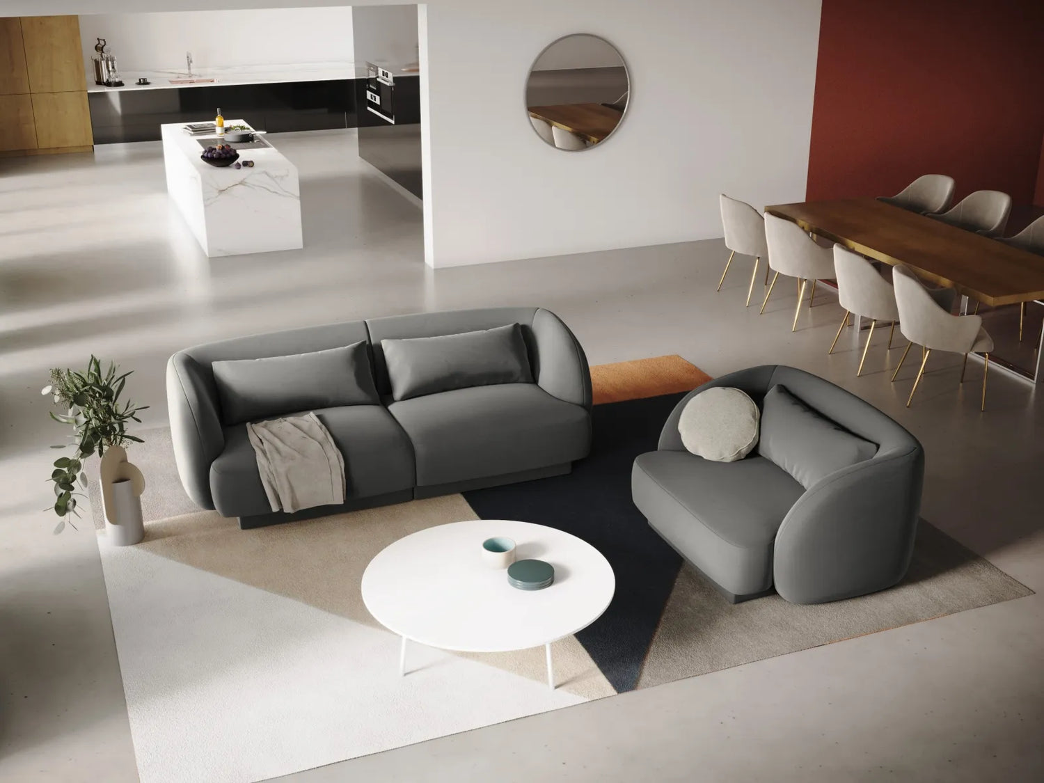 Tulum Sessel aus Samt in Hellgrau (Bluvel 13), 103x90x70 cm von Cosmopolitan Design – Bild 2