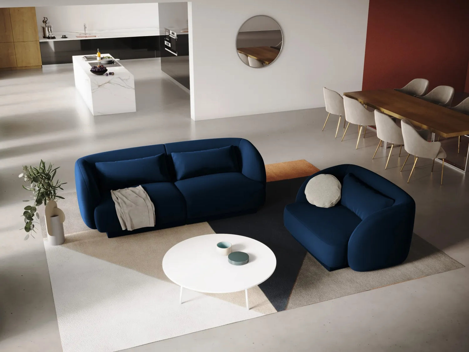 Tulum Sessel aus Samt in Königsblau (Bluvel 86), 103x90x70 cm von Cosmopolitan Design – Bild 2