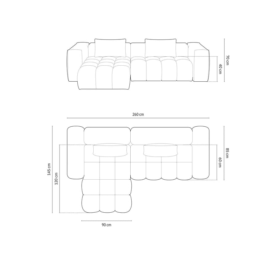 Verona 3-Sitzer Ecksofa, Linke Seite, aus Samt oder Strukturstoff, 260x145 cm von Cosmopolitan Design – Bild 2