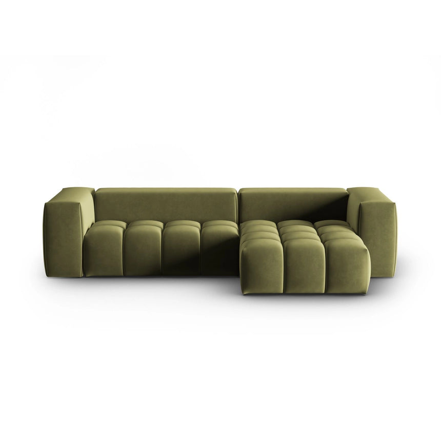 Verona 3-Sitzer Ecksofa, Rechte Seite, aus Samt in Hellgrün (Casino Forest), 260x145 cm von Cosmopolitan Design – Bild 1